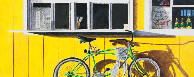 This is a color pencil drawing of an ice cream shop